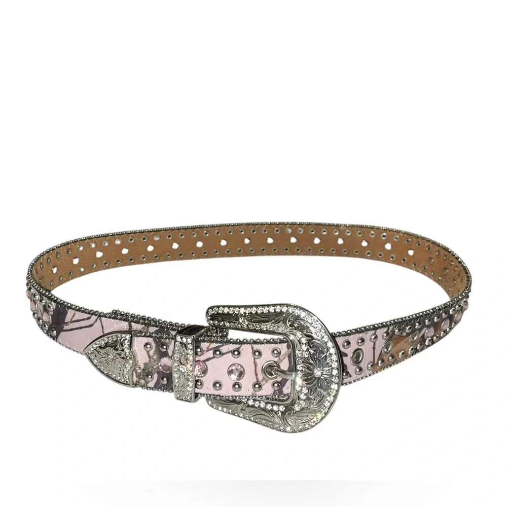Girls Nocona Pink Camo Rhinestone Western Belt - Size 28
